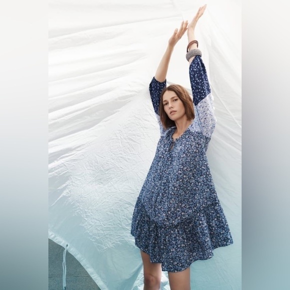 Zara Blue Floral Ditsy Ruffle Tiered Dress Sz. XS BNWT - Picture 2 of 12